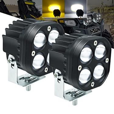 Imagem de YEORO DC8-85V Motocicleta LED Luzes de Condução 40W Branco/Âmbar Hi-Lo Feixe LED Faróis de Nevoeiro com Projetor para Motocicleta e-Bike Carro ATV UTV Truck. Pacote com 2. (Branco + Âmbar 4LEDs)