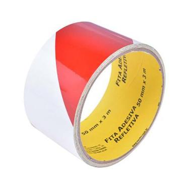 Imagem de Fita Adesiva Refletiva 50mm x 3m Vermelho / Branco Vonder