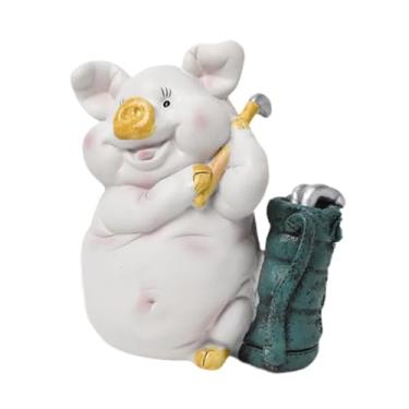 Imagem de Gralara Estátua de porco, cofrinho de porco, caixa de dinheiro para crianças, escultura de resina, estatueta de animal para escritório, Sem Chapéu