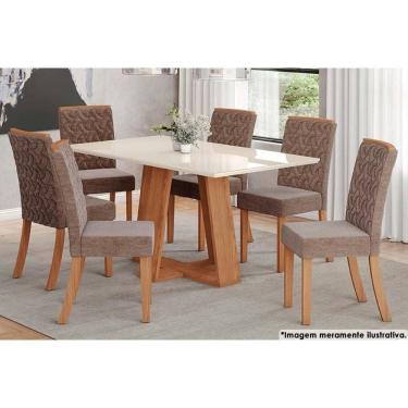 Imagem de Sala De Jantar Lins com Tampo com Vidro 160x90cm E 6 Cadeiras Esther Nature cacao