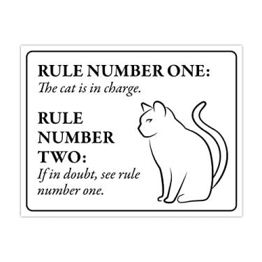 Imagem de Placa engraçada - O gato está no comando... Placa laminada de 21,5 cm x 28 cm, decoração de gatos, decoração de casa, conjunto com massa de montagem e pontos de velcro adesivos para montagem fácil - Sinalização projetada