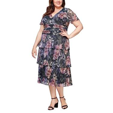 Imagem de S.L. Fashions Vestido feminino plus size de manga curta estampado, Ruche floral preto, 54