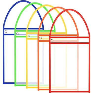 Imagem de TaoBary Porta-bilhetes de trabalho com alça para pendurar, suporte de documentos costurado, mangas de plástico para fixação em armários de arquivos de máquinas, prateleiras, 35 x 25 cm (pacote com 5)