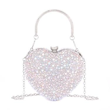 Imagem de Naimo Bolsa feminina de coração com strass para festa de casamento e coquetel, Prata, One Size
