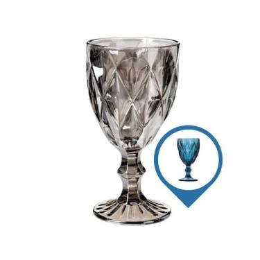 Imagem de Kit 8 Taça Diamante de Vidro Cinza Metalizada 340ml Água Suco - PRATIC