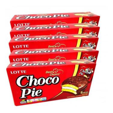 Imagem de Alfajor De Chocolate Coreano Chocopie 168g - (Kit com 5) - Lotte