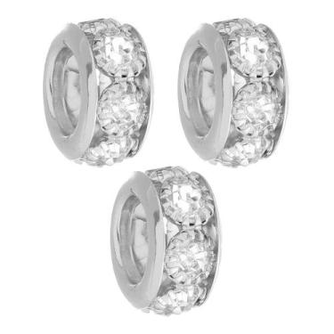 Imagem de Kit 3 Berloques Separadores Strass Cristal Banhado a Prata 925 - Work 