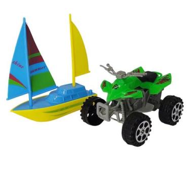 Imagem de Kit Brinquedo Barco e Moto Quadriculo Racing Speed Pequeno - DDGG Tooy