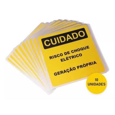 Imagem de Kit 10 Placas Risco De Choque Elétrico Geração Própria 13x13 Cpfl Alum