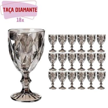 Imagem de Jogo De Taça Diamond Vidro Cinza Metalizada Vinho - 340ml 18 Unidades 
