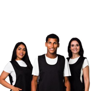 Imagem de Kit 3 Avental Bata Liso Preto Oxford Com 2 Bolsos Frente e Costa LojaL