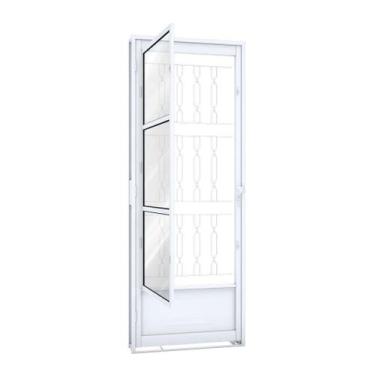 Imagem de Porta de Giro de Aço com Postigo 215 x 85 x 12 cm Esquerda Grade Mosai