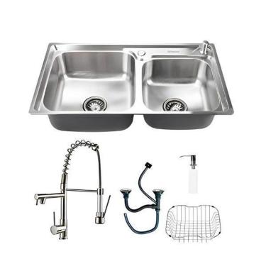 Imagem de Kit Cuba Dupla Pia Cozinha Gourmet E Torneira Monocomando