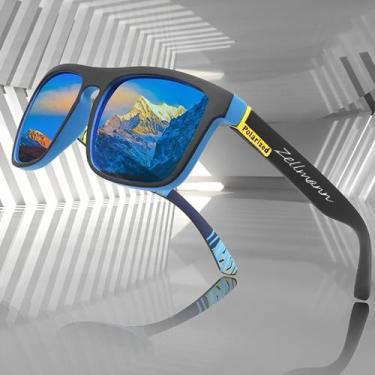 Imagem de Oculos De Sol Masculino Azul Espelhado Polarizado Quadrado Com Proteçã