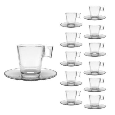 Imagem de Jogo 12 Xícaras De Café De Vidro Com Pires Transparente Em Casa Tem 80ml