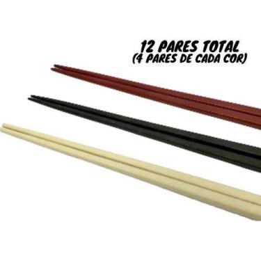 Imagem de Kit Jogo 12 Pares Hashi Japonês Oriental Plástico Cores Diversas - Nih