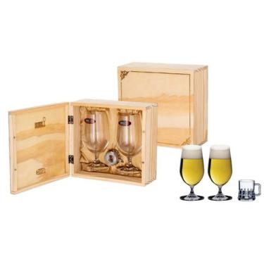 Imagem de Kit Cerveja 2 Taças Riedel Beer + Abridor + Caixa em Madeira