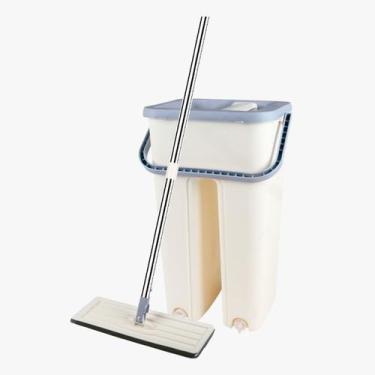 Imagem de Balde Flat Mop Esfregão Limpa Lava e Seca Rodo Gira 360 - Kehome, Bege