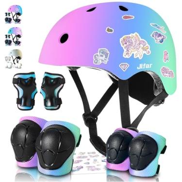 Imagem de Conjunto de capacetes e almofadas infantis para skate e bicicleta – Equipamento de segurança infantil ajustável com gradiente de cor legal para meninos e meninas de 3 a 5 a 8 a 14 anos, para scooter