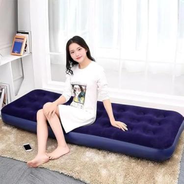 Imagem de Nuwani Colchão de ar dobrável portátil – tamanho único confortável azul flocagem PVC material – ideal para acampamento, sala de estar ou quarto – inflável e fácil de montar – perfeito para crianças,