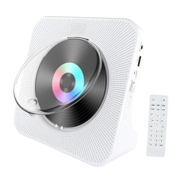 Imagem de BaotyJie Reprodutor de música multifuncional, recarregável, display LED, opções versáteis de reprodução, áudio doméstico, CD, MP3 Player, rádio, Branco