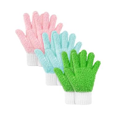 Imagem de Bencailor 3 pares de luvas de microfibra para limpeza de cozinha, luvas de limpeza reutilizáveis, para janelas, persianas, espelhos (verde grama, azul água, rosa)