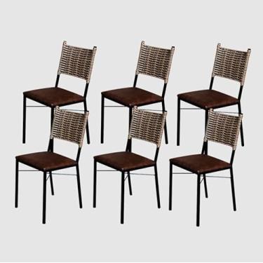 Imagem de Kit 6 Cadeiras Para Cozinha Preta Ratan Cappuccino Assento Estofado (Marrom)