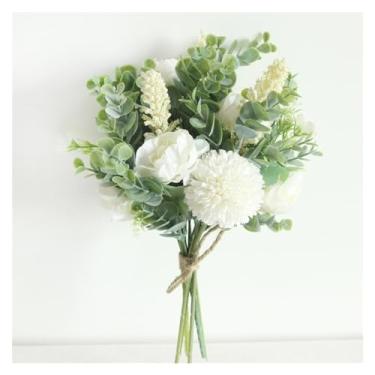 Imagem de Decoração de primavera - buquê de casamento flor sintética seda artificial flor de maçã silvestre buquê de dama de honra branco roxo pompom folha de eucalipto suprimentos de casamento, plantas