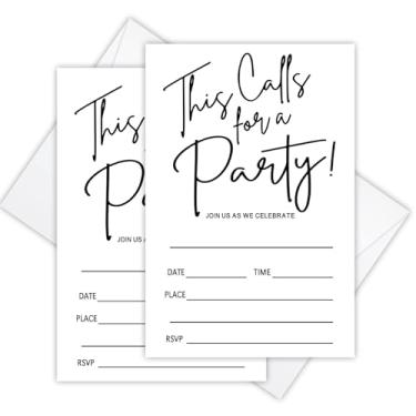 Imagem de Convites de festa - This Calls for a Party, 20 cartões de convites de festa com envelopes, cartões de convite minimalistas para todas as ocasiões para aniversário, noivado, casamento, chá de panela,