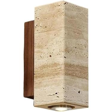 Imagem de Luminária de parede retrô amarela de travertino do norte da Europa, luminária de parede de luxo E26/E27, base de arandela, personalidade, quarto, cabeceira, sala de jantar, luz de parede par