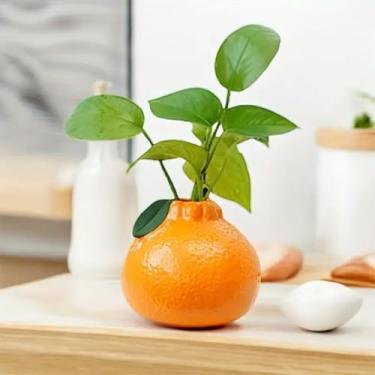 Imagem de Vaso de cerâmica com design laranja, adequado para hidropônica, vaso de cerâmica decorativo para sala de estar, estante, escritório, decoração de casa
