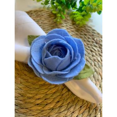 Imagem de Porta Guardanapo com Anel de Madeira, Rosa Azul, Kit com 6 Peças