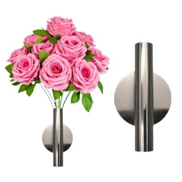 Imagem de Decoração de parede dourada, vaso de parede de plantas, suporte de decoração de tubo de metal usado para exibir flores secas, flores falsas, também adequado para decoração de memorial de lápide (1