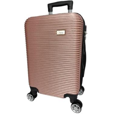 Imagem de Mala de Viagem de Bordo com Rodinhas 360° em ABS Resistente Compacta 18" Rosa/Preto Leve e Prática Design Elegante Tamanho Único Ideal para Viagens Curtas Conforto e Durabilidade Garantidos