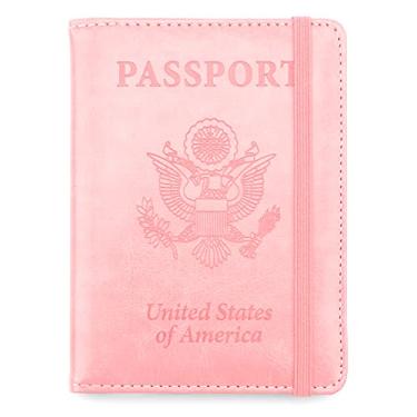 Imagem de Porta-passaporte e porta-cartão de vacina, capa para passaporte com bloqueio RFID, rosa, Compacto