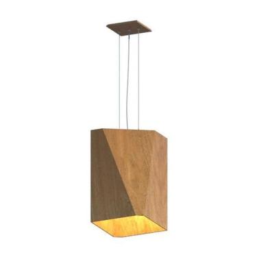 Imagem de Lustre Pendente Facetado 35x21cm 1xE27 Em Madeira - FOXLustres, Freijó
