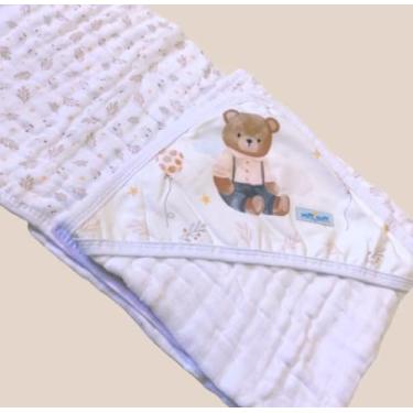 Imagem de Toalha de Banho Bebe Soft Capuz Bordado 1.00m x 85cm Três Camadas Toalhão Infantil Menina E Menino