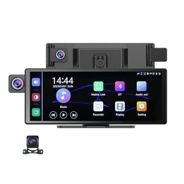 Imagem de Câmera de painel de lente dupla para carros, Carplay Android Auto On Dashboard 4K 3840 * Câmera retrovisor 2160P, com Bluetooth FM AUX gravador de vídeo DVR digital para carro