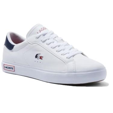 Imagem de Lacoste Tênis masculino vulcanizado, Branco/azul marinho/vermelho, 7