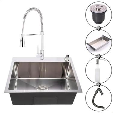 Imagem de Cuba Gourmet SOFTINOX 60x45 para Cozinha - Kit Luxo com Cuba Quadrada Escovada, Torneira Cromada Misturador de Saída Única e Acessórios