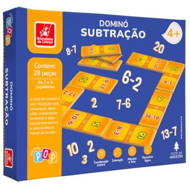 Imagem de Brincadeira de Criança Jogo Dominó Infantil 28 Peças Madeira Matemática Subtração
