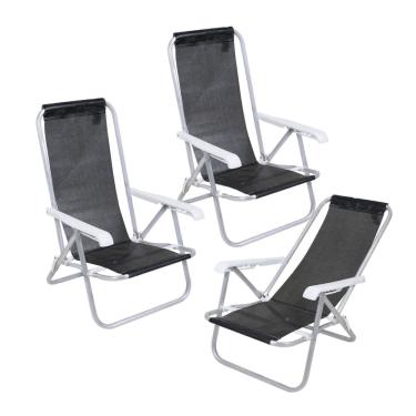 Imagem de Kit 3 Cadeira de Praia Reclinável 4 Posições Alumínio Lazy Sannet Mormaii - Belfix