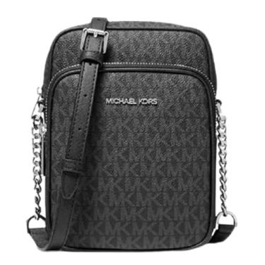 Imagem de Michael Michael Kors Bolsa tiracolo tiracolo com logotipo médio Jet Set Travel, PVC preto, Medium