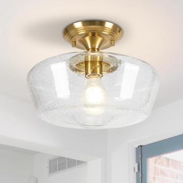 Imagem de Goosebrite Luminária Para Escola, Luminária De Teto Semi-Embutida De Latão De 12" Com Globo De Vidro Semeado, Luzes De Encaixe No Teto Para Cozinha, Corredor E Entrada