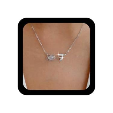 Imagem de Ximdble Colar gargantilha de flor tulipa de cristal vintage colar com pingente de flor de cristal ouro CZ colar de flor tulipa strass opala tulipa colar gargantilha para mulheres, Large, Liga de aço