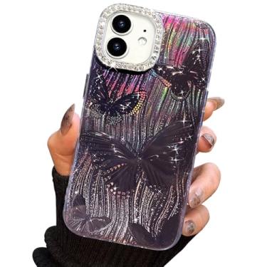 Imagem de I-MGAE-IN-AR Capa compacta para iPhone 11 com design de borboleta, moldura de proteção de lente de câmera de diamante 3D, capa protetora de TPU macia e macia à prova de choque para mulheres e meninas,