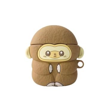 Imagem de Capa de fone de ouvido de carregamento sem fio compatível com AirPods 1 e 2, design fofo de macaco animal, capa protetora de corpo inteiro, acessórios para fones de ouvido de desenho animado para