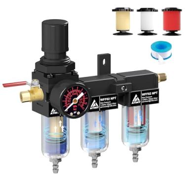 Imagem de ATINY Sistema De Secagem De Ar De 3 Estágios 1/4 Npt, Secador De Filtro De Compressor De Ar, Combinação De Regulador De Pressão De Ar 5 E 0,5 E 0,01 Cartucho De Filtro De Mícron, Drenagem Semiautom
