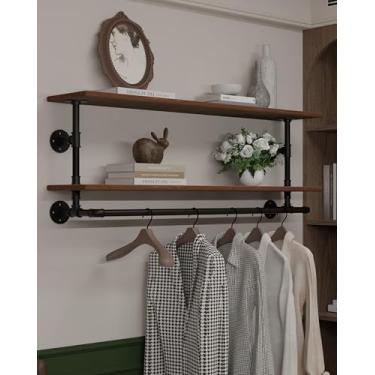 Imagem de TEDIDUWA Suporte de roupas de 91/122/122 cm, suporte de parede com prateleira de madeira verdadeira, suporte para pendurar resistente, haste de pendurar multiuso, armazenamento de armário com economia