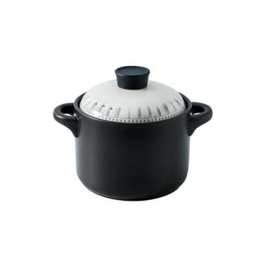 Imagem de Conjunto de panela japonesa simples e criativa, panela de barro resistente ao calor para casa, panela listrada profunda e leve - caixa de tinta branca de 3500 ml